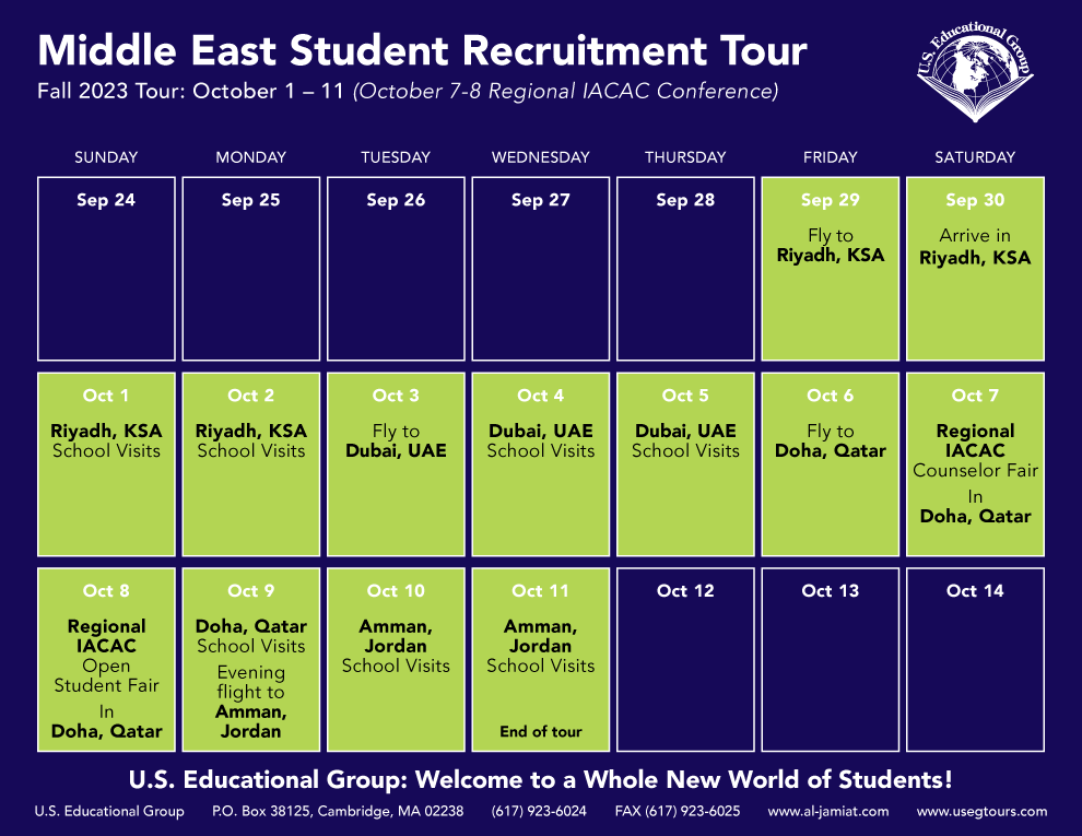 Fall 2023 Middle East Tour Calendar
