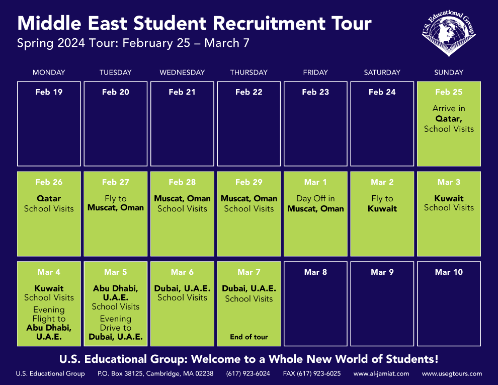 Spring 2024 Middle East Tour Calendar