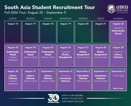 South Asia Fall 2026 Tour Calendar